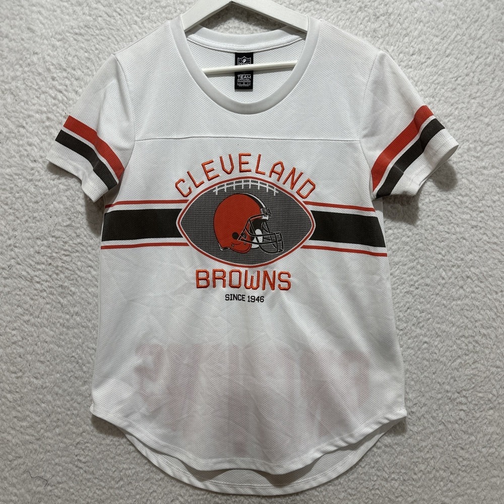 Cleveland Browns Jersey Women's‎ S NFL Team Apparel Varsity Stripe Mesh T-Shirt